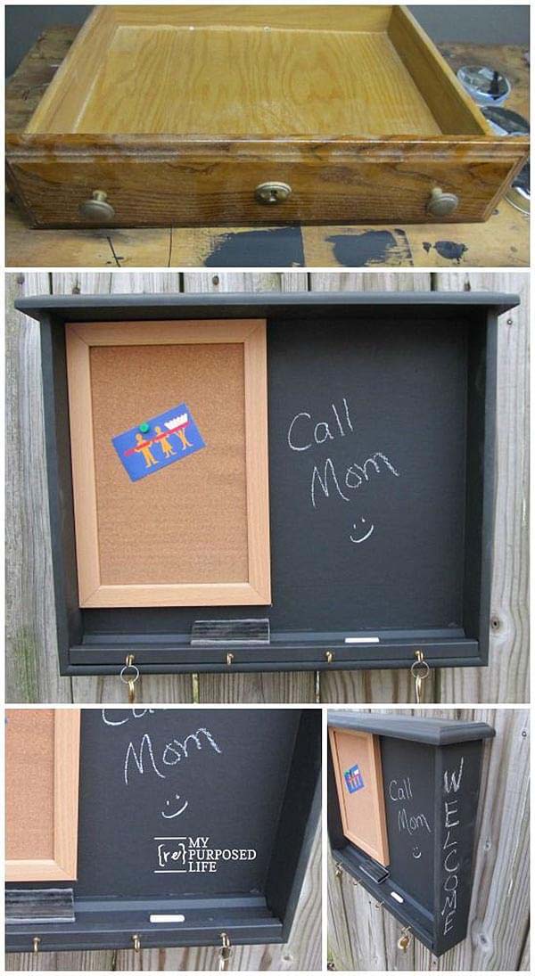 Chalkboard Makeover for All Ages #recycle #olddrawer #decorhomeideas