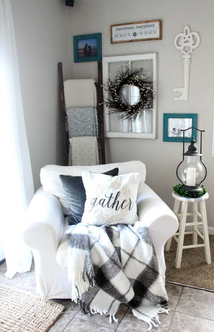 Cozy Armchair and a Corner Quilt Display #farmhouse #livingroom #decorhomeideas