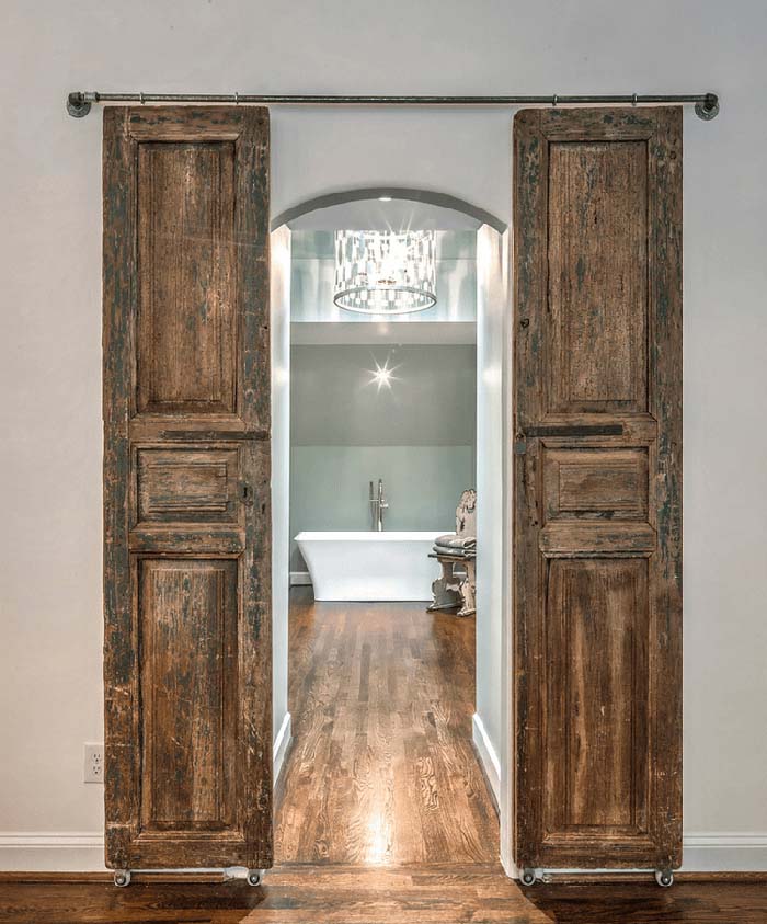 Enchanted Chateau Wooden Bathroom Doors #barndoor #barndoorideas #decorhomeideas