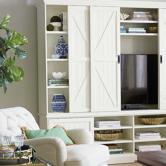 Entertainment Center With A Barn Door #barndoor #barndoorideas #decorhomeideas