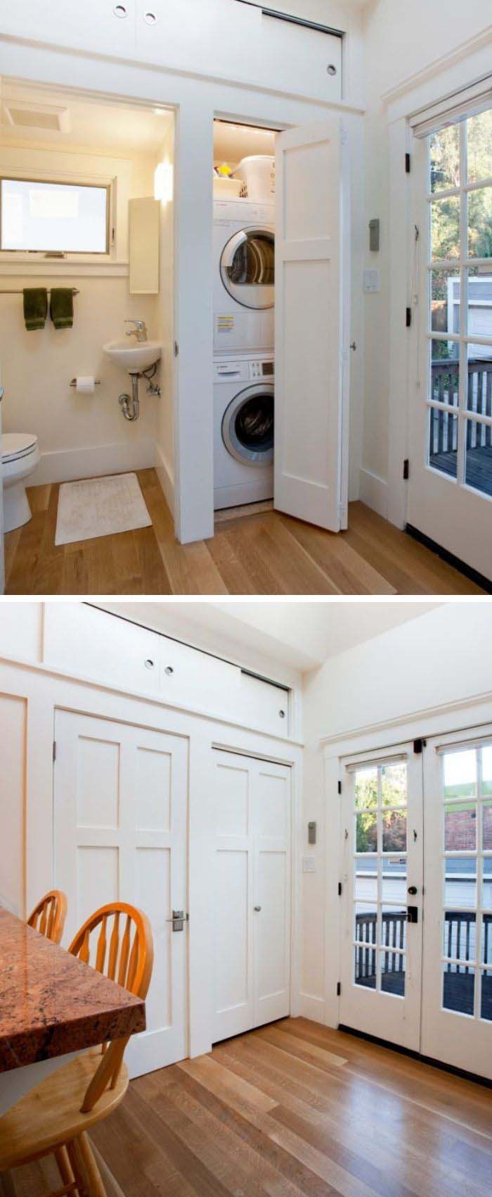 Folded Door for Mini Laundry Closet in Kitchen Area #laundry #closetdoors #decorhomeideas