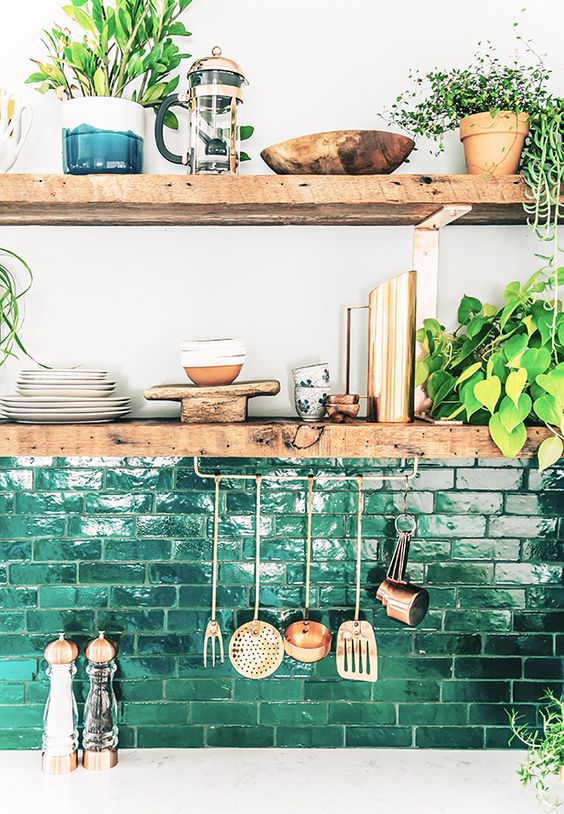 Green Brick Backsplash #brickbacksplash #kitchen #decorhomeideas