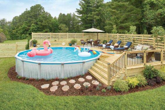 Half Deck and Privacy Fence #abovegroundpool #landscapingideas #decorhomeideas