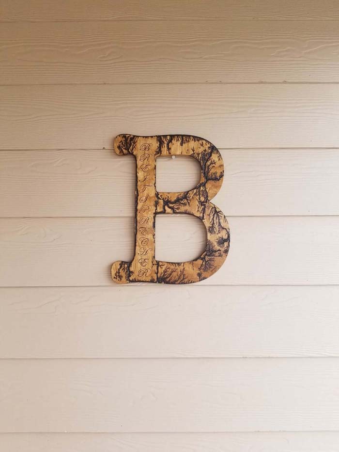 Lichtenberg Burned Wood Monogram Letters #woodburning #crafts #decorhomeideas