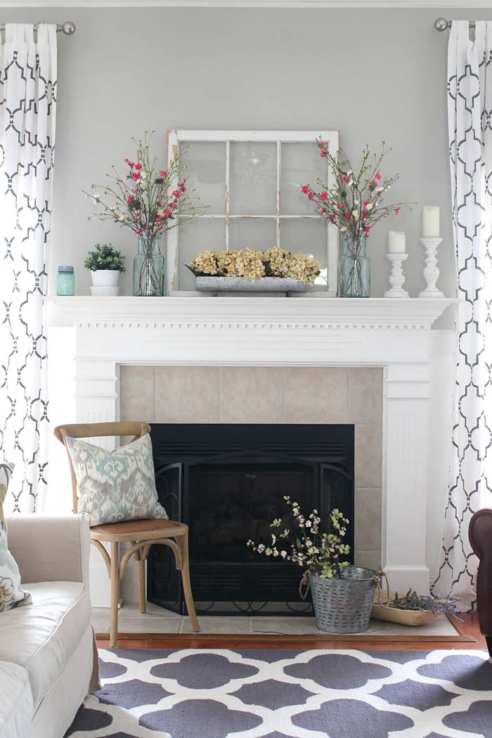 Light and Feminine Country Fireplace Display #farmhouse #livingroom #decorhomeideas