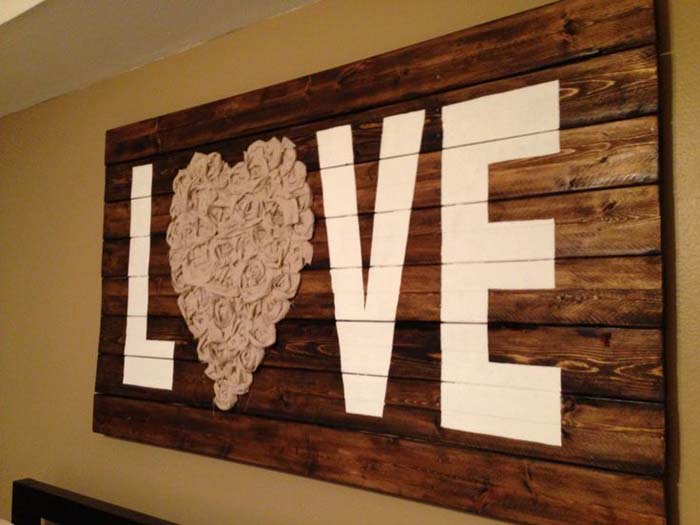 Love Wall Art With Reclaimed Wood And Fabric 
