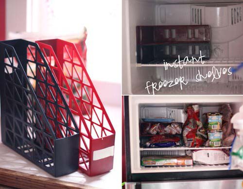 Office Organizers as Freezer Shelf #refrigerator #storage #organization #decorhomeideas