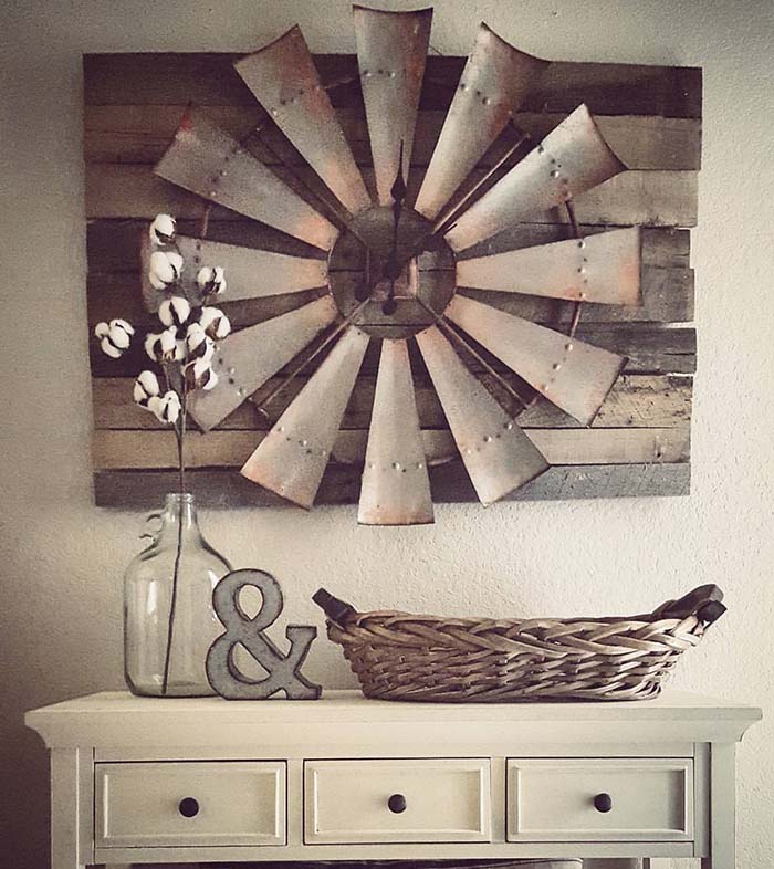 Over-sized Windmill and Barn Wood Wall Clock #rustic #walldecor #decorhomeideas