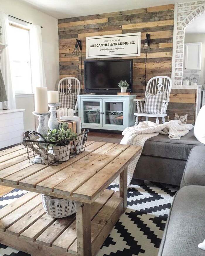 Recycled Rustic Barnwood Accent Wall #farmhouse #livingroom #decorhomeideas