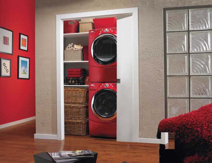 Single Pocket Door for a Compact Laundry Closet #laundry #closetdoors #decorhomeideas