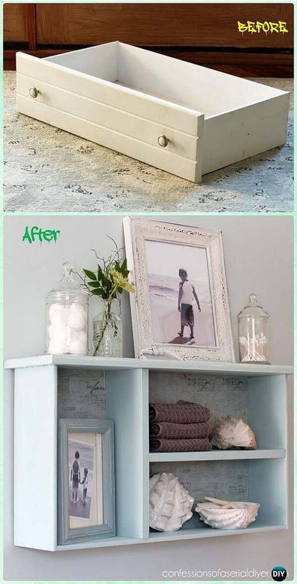 Snow-White Wall Shelf #recycle #olddrawer #decorhomeideas