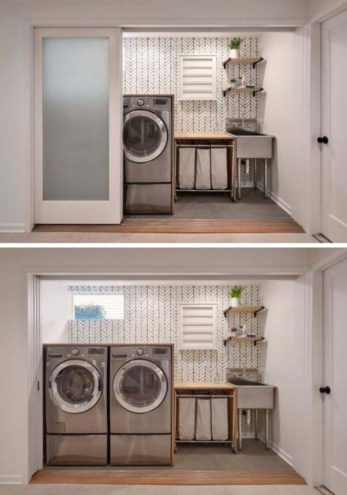 Stylish Pocket Glass Doors for Laundry Closet #laundry #closetdoors #decorhomeideas