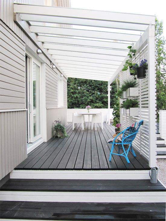 Stylish White Pergola #woodenslats #homedecor #decorhomeideas