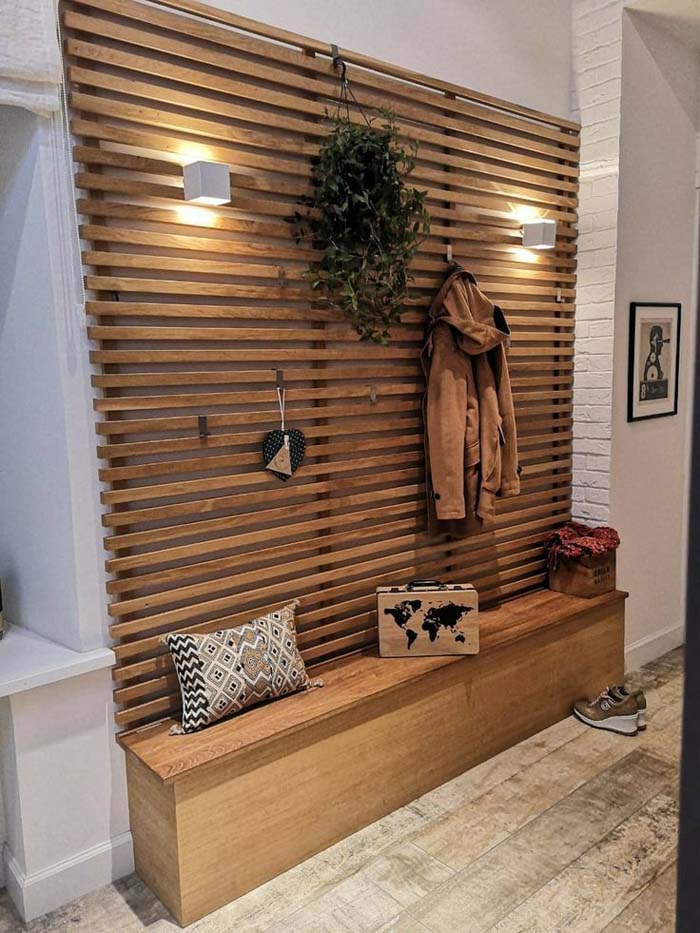 Upgrade Your Entryway With A Slat Wall Rack #woodenslats #homedecor #decorhomeideas