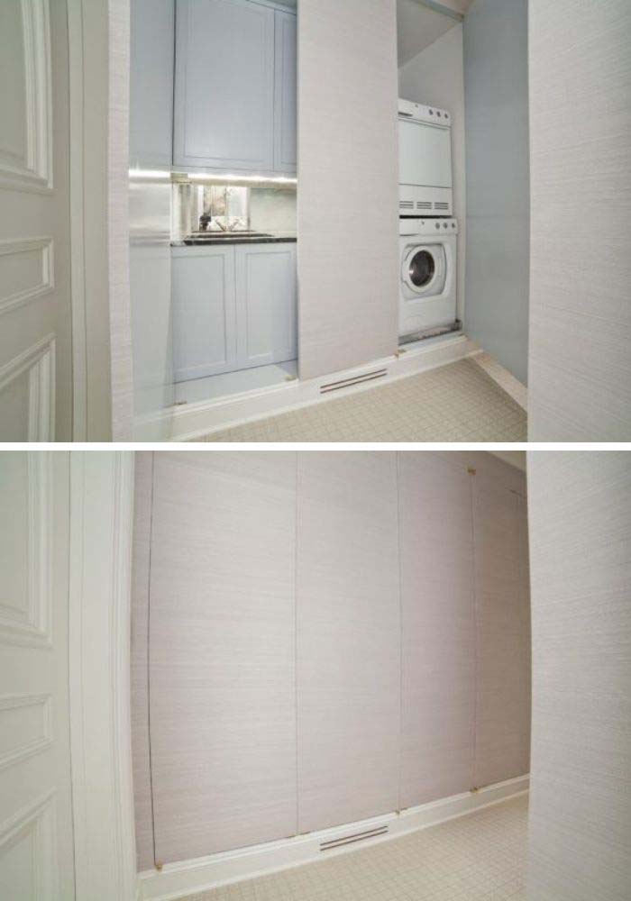 Wall-Like Laundry Closet Flat-Panel Doors #laundry #closetdoors #decorhomeideas