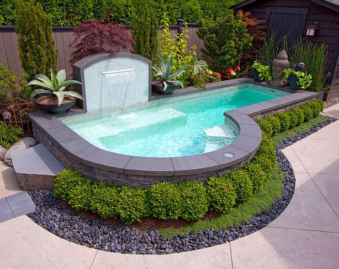 Water Features Can Work In Small Pools #abovegroundpool #landscapingideas #decorhomeideas