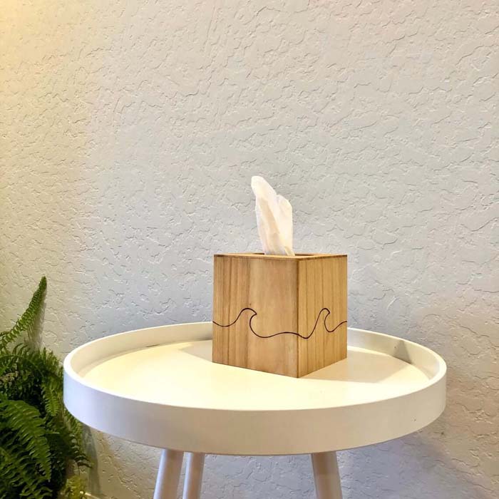 Wooden Tissue Box Holder with Wave Design #woodburning #crafts #decorhomeideas