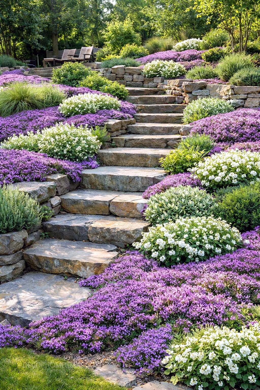 Stunning Hillside Garden Ideas with Natural Stone Steps