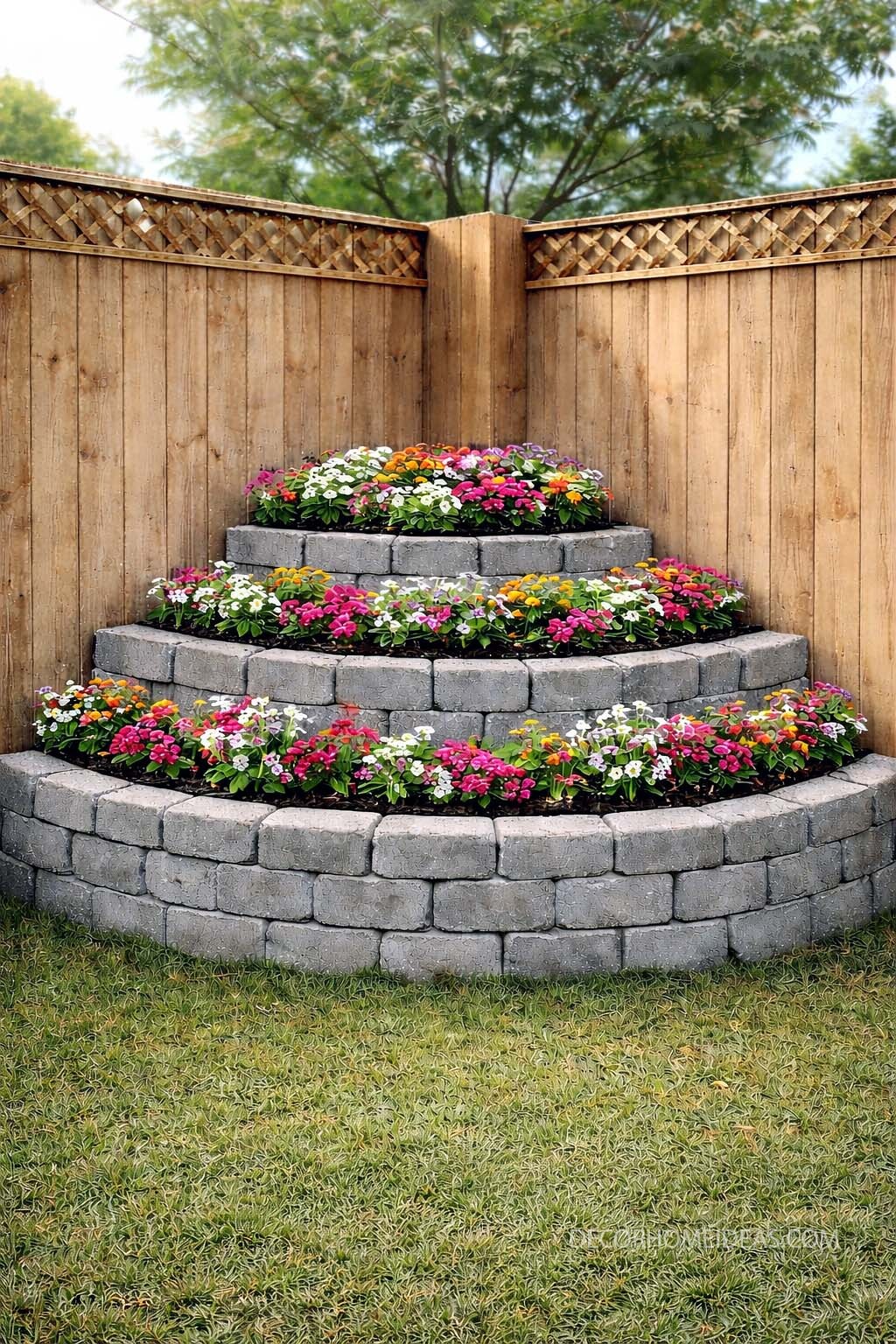 Tiered Corner Rock Garden Flower Bed for Small Backyards