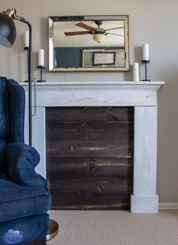 Boarded Up and Beautiful Faux Fireplace #fireplace #design #decorhomeideas