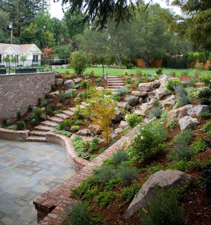 Brick and Boulder Walls #hillsidelandscaping #budget #decorhomeideas