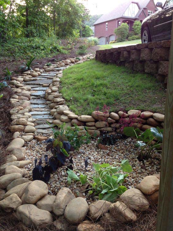 Build Stairs To Ditch The Water Down The Hill #drainage #frontyard #landscaping #decorhomeideas