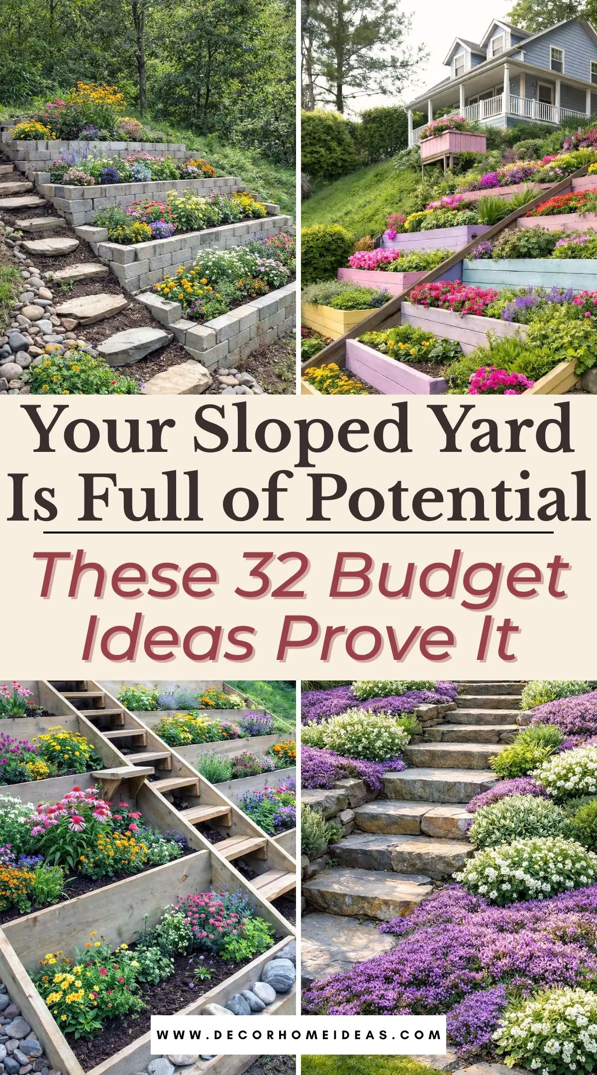cheap hillside A steep yard doesn’t have to be a problem. Discover creative hillside landscaping ideas using affordable materials like rocks, mulch, and ground cover plants to build a gorgeous sloped backyard landscape that’s both practical and beautiful.ideas 3