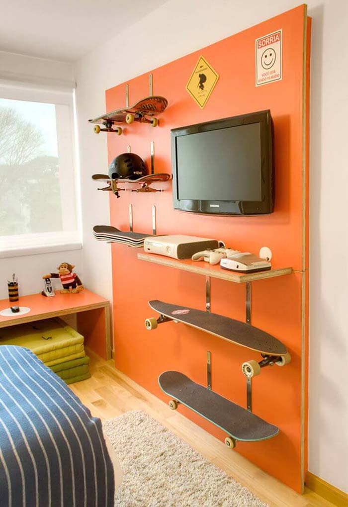 Clever Skateboard Shelves Teen Boy Room #teenageboyroom #boyroom #decorhomeideas
