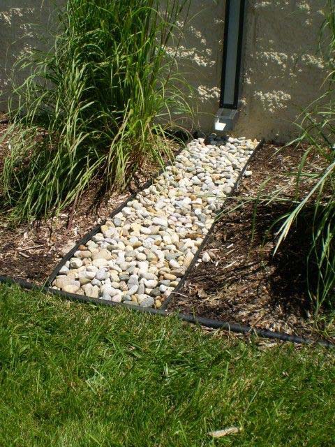 Driveway Channel Drain With Rocks #drainage #frontyard #landscaping #decorhomeideas