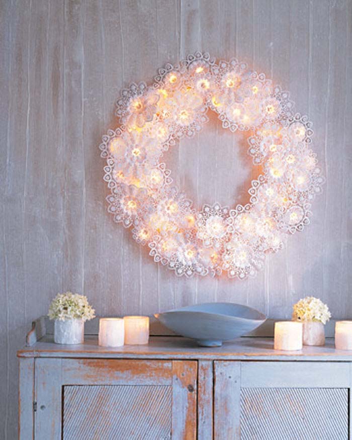 Floral Wreath of White With Light #roomdecorationwithlights #decorhomeideas