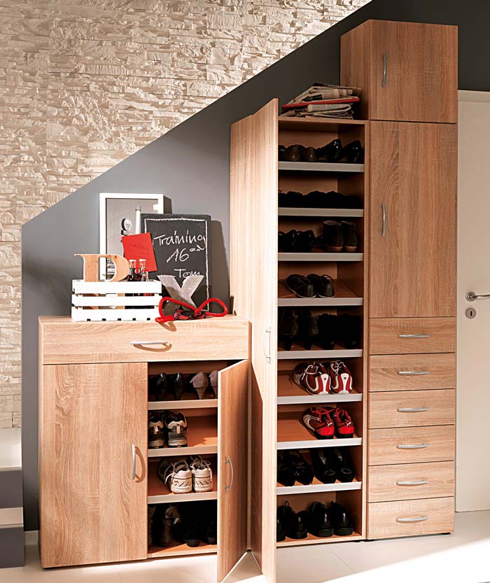 Formal Shoe Wood Finished Cabinets #shoestorage #decorhomeideas