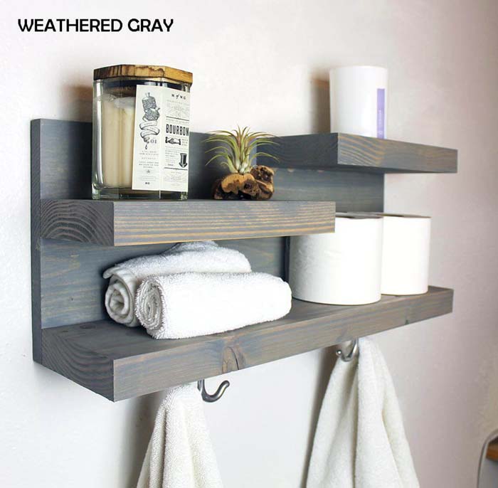 Gray Wood Grain Wall Shelf #storageideas #smallbathroom #decorhomeideas