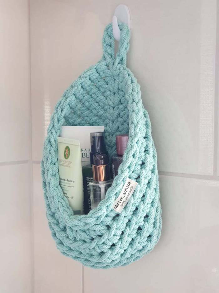 Hanging Crochet Bathroom Organizer Basket #storageideas #smallbathroom #decorhomeideas