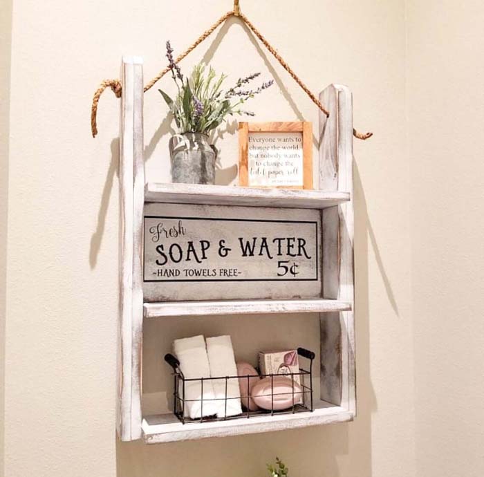 Hanging Rustic Labeled Soap Shelf #storageideas #smallbathroom #decorhomeideas