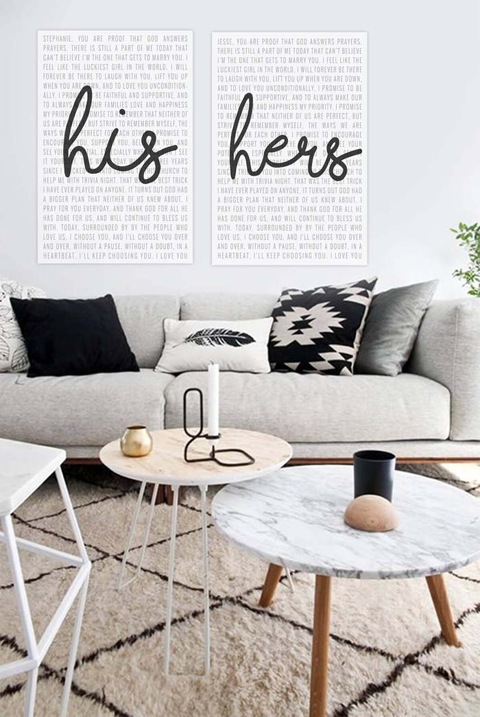 His and Hers' Text Art with Simple, Modern Decor #smallapartment #livingroom #decorhomeideas