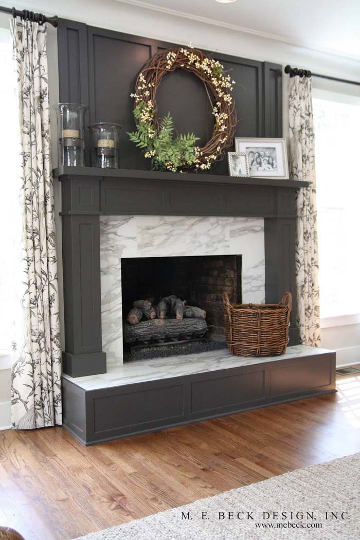 Marble Surround and Dark Grey Anchor Space #fireplace #design #decorhomeideas