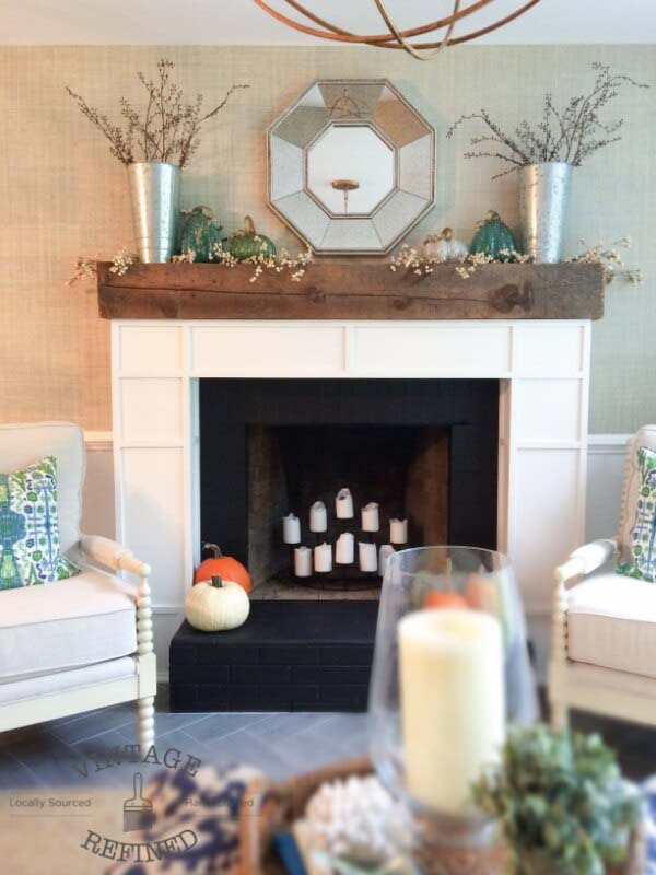 Molded Fireplace Frame with Rustic Wood Mantel #fireplace #design #decorhomeideas