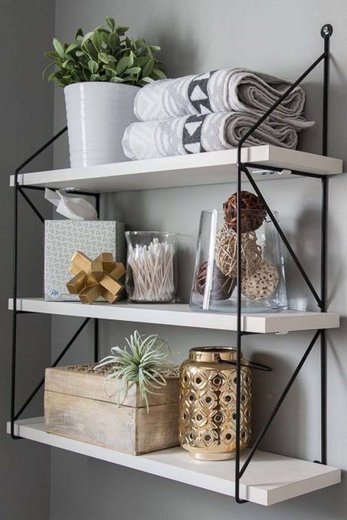 Mounted Shelves with Wood Panels and Wire #storageideas #smallbathroom #decorhomeideas