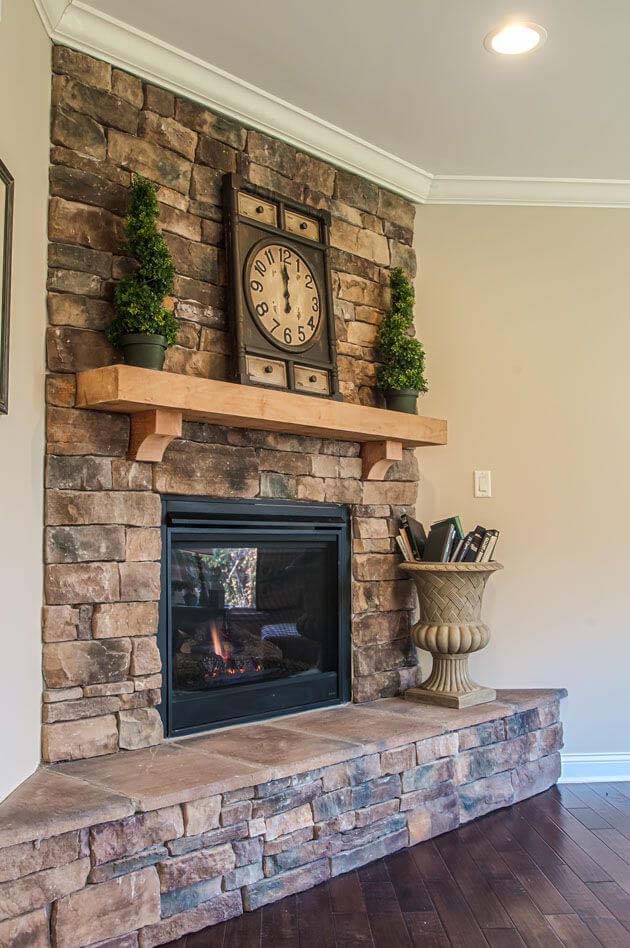 Natural Stone and a Corner Fireplace #fireplace #design #decorhomeideas