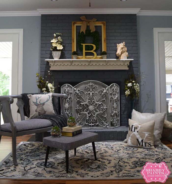 Rich Gray with Ornate Screen Fireplace #fireplace #design #decorhomeideas