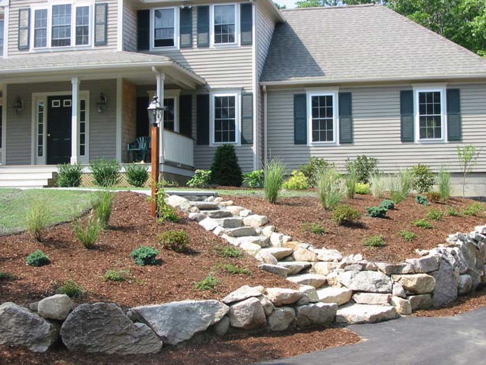 Rocks Stairs and Mulch Hillside Terrain #rocksr #mulch #landscaping #decorhomeideas