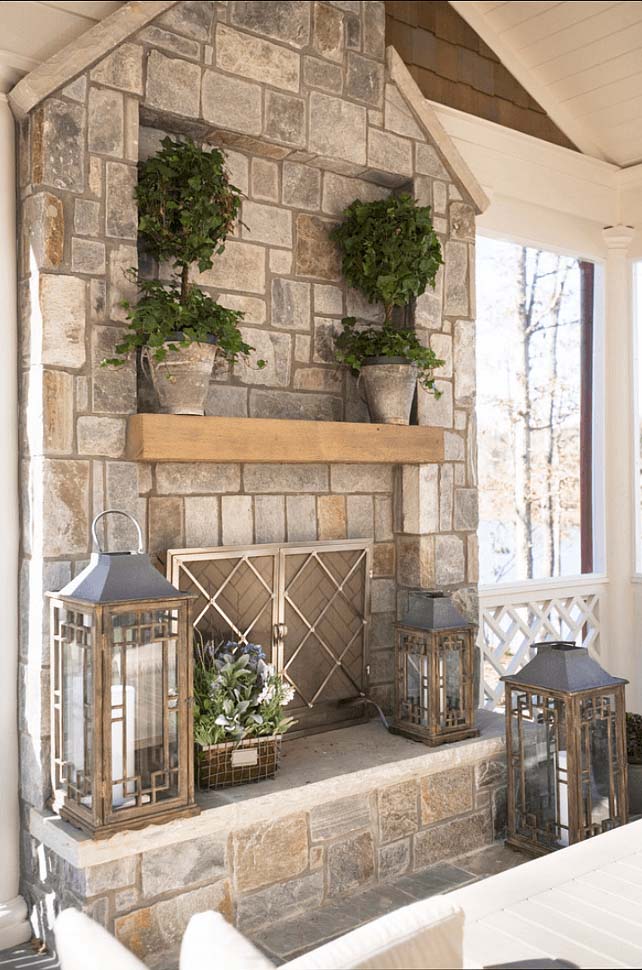Stone Fireplace with Above-Mantle Inset #fireplace #design #decorhomeideas