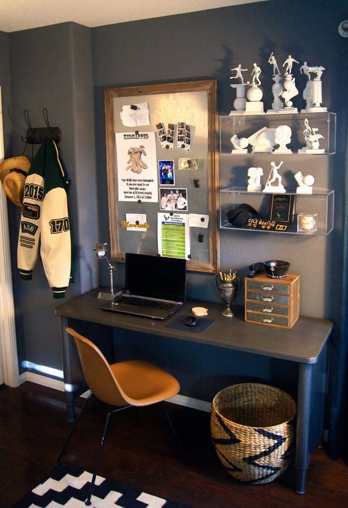 Trophy Display Teen Boy Room Idea #teenageboyroom #boyroom #decorhomeideas