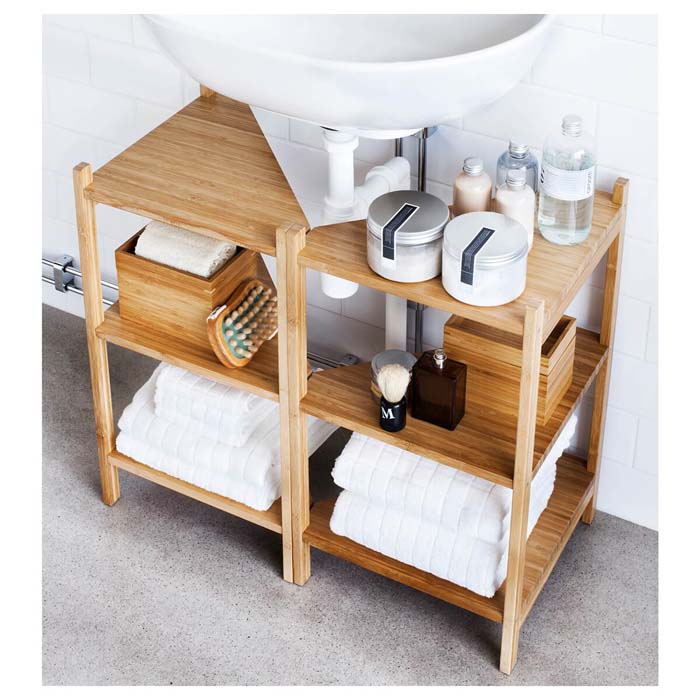 Under Sink Shelves with Pipe Cut #storageideas #smallbathroom #decorhomeideas