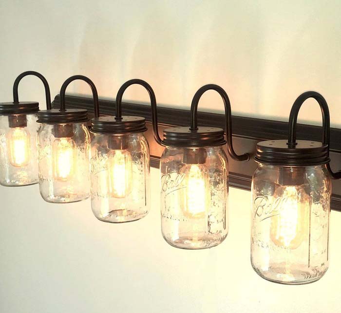 5-Way Mason Jar Vanity Wall Scone Light #farmhouse #lighting #decorhomeideas