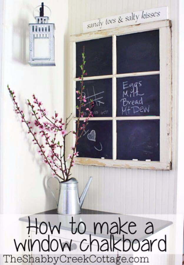 A Chalkboard For Little Messages #oldwindows #repurpose #decorhomeideas