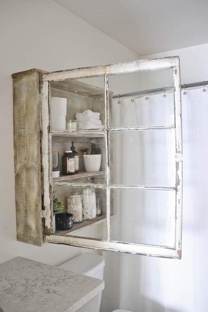 A Rustic New Medicine Cabinet #oldwindows #repurpose #decorhomeideas