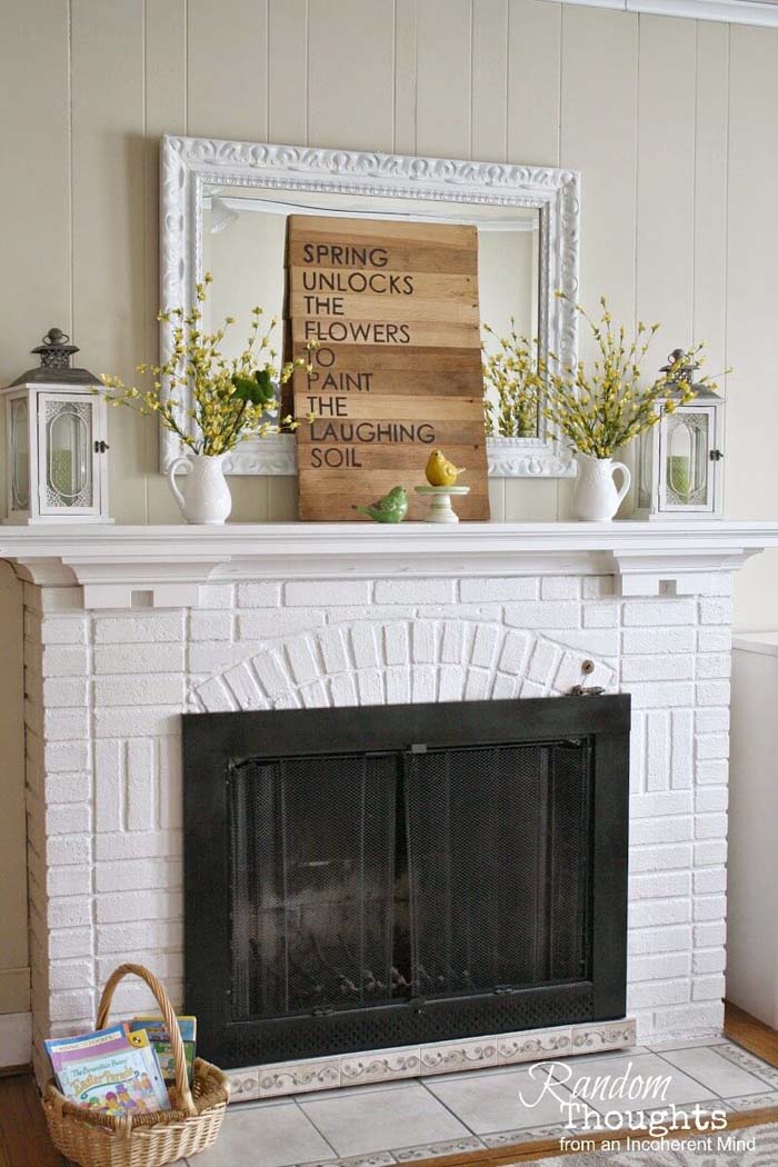 Adorable Shabby Chic Farmhouse Brick Fireplace #brickfireplace #decorhomeideas