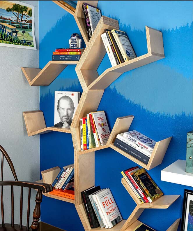 Awesome Wooden Wall Art Tree Bookshelf #diybookshelf #decorhomeideas