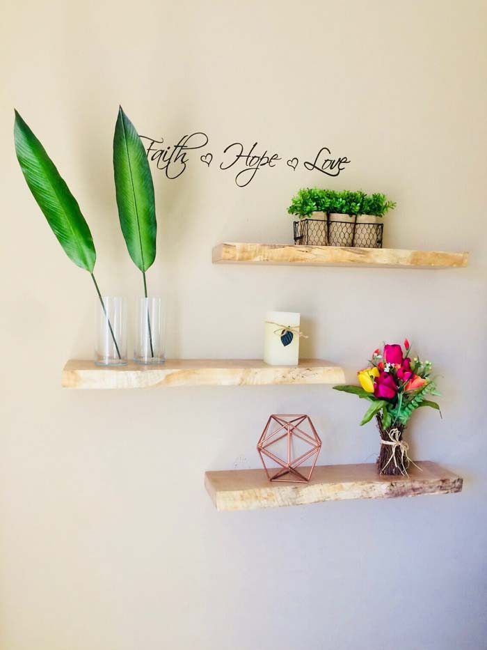 Blonde and Beige Natural Slab Floating Shelf #floatingshelf #organization #decorhomeideas